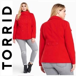 Torrid/ Red Pea coat with Black Ribbon Liner / size : 00 ( M/L ) or 10